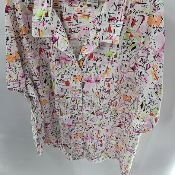Vintage White Stag Plus White Abstract Cafe Town Button Up Shirt Size 26W/28W - Picture 5 of 12